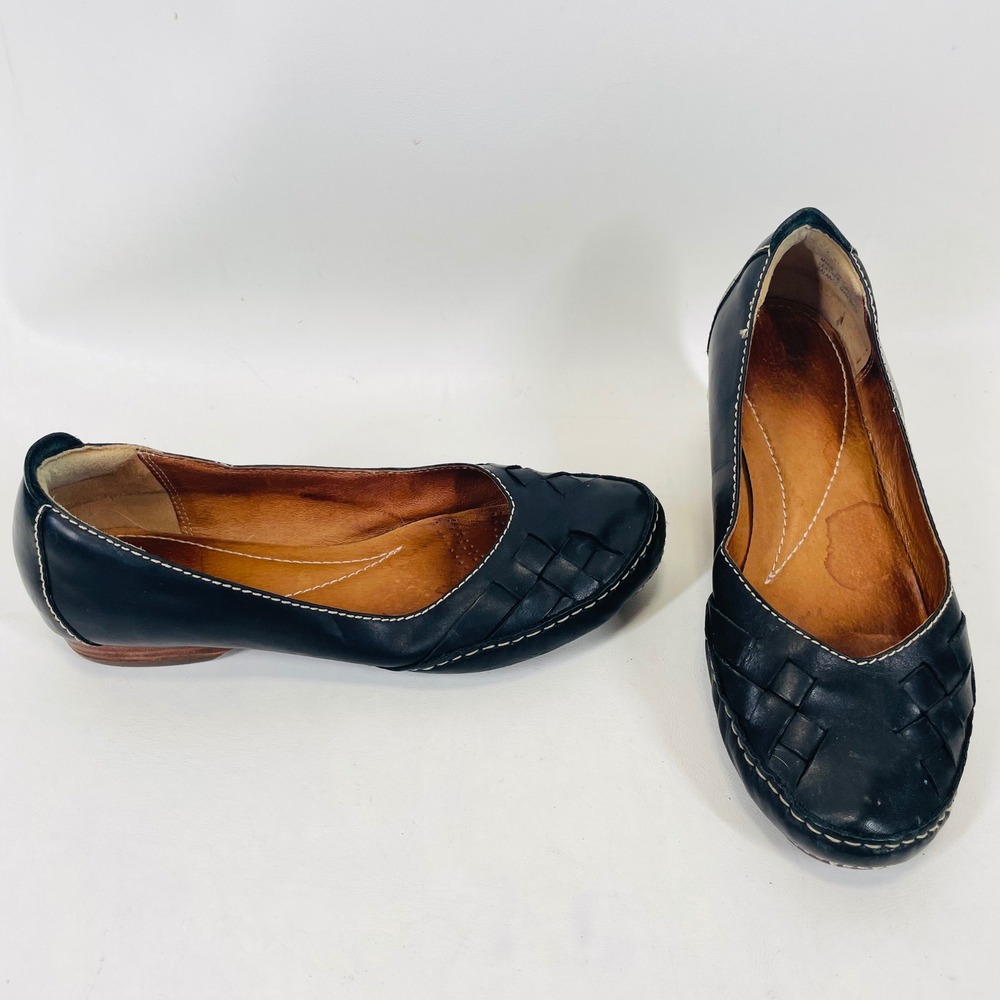 Clarks Womens Navy Blue Leather Woven Toe Ballet Flats 7M 26066467